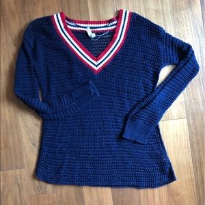Navy Blue Mesh Sweater with Collar detail